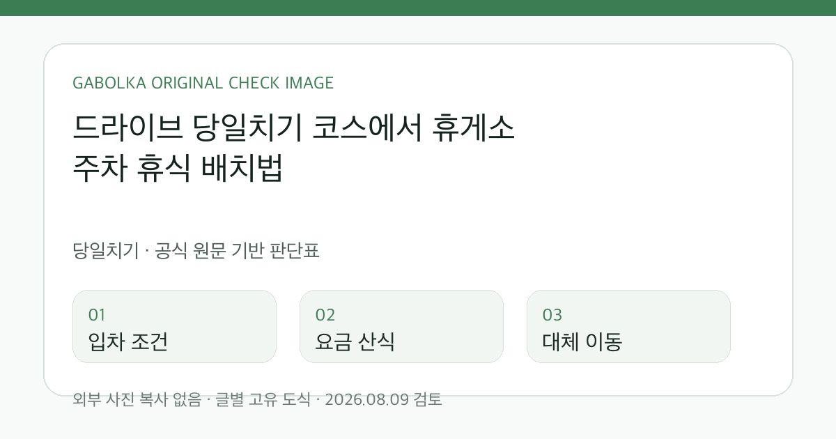 드라이브 당일치기 코스에서 휴게소 주차 휴식 배치법 글별 확인 도식