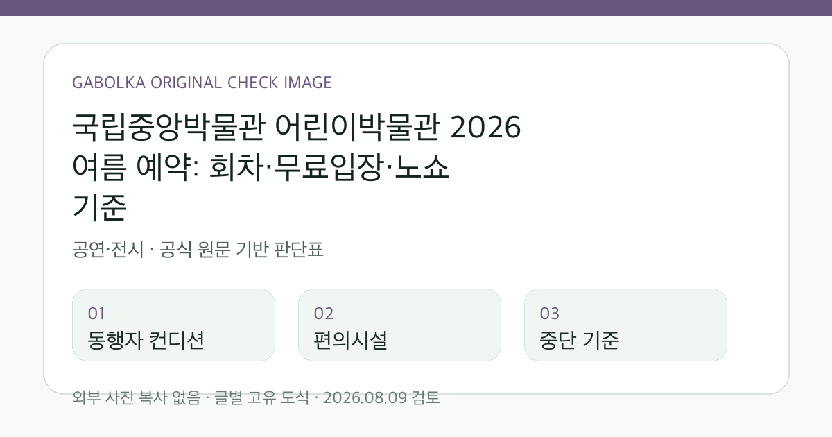 국립중앙박물관 어린이박물관 2026 여름 예약: 회차·무료입장·노쇼 기준 글별 확인 도식